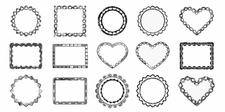 collection of vintage silver ornate frames on white background border decoration frame