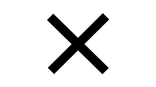 Black cross graphic animation for error and failure. Bold Black x graphic animation symbolizing rejection cancellation error failure delete and cross against Whaite background 4k video...