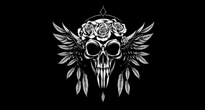 Skull winged vector tattoo gothic skeleton horror design symbol death art illustration