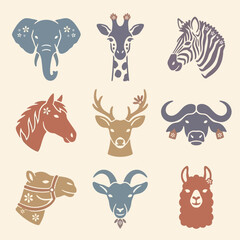 Fototapeta premium Colorful animal heads in illustration.