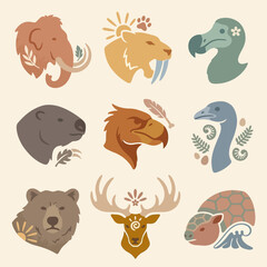 Fototapeta premium Colorful animal heads in profile.