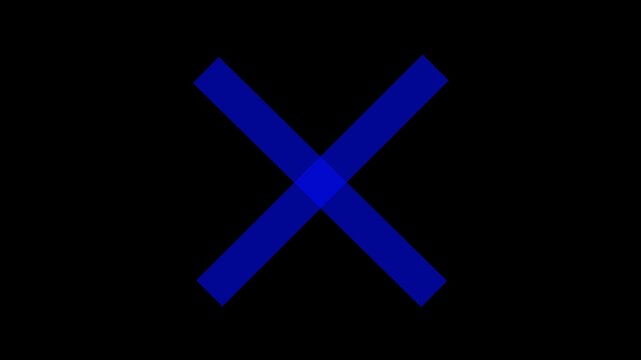 Bule cross graphic animation for error and failure. Bold Bule x graphic animation symbolizing rejection cancellation error failure delete and cross against black background 4k video...
