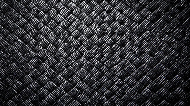 Gros plan de cuir Saffiano noir haut de gamme au motif gaufr&eacute; en hachures crois&eacute;es complexes. Texture de luxe &agrave; finition mate