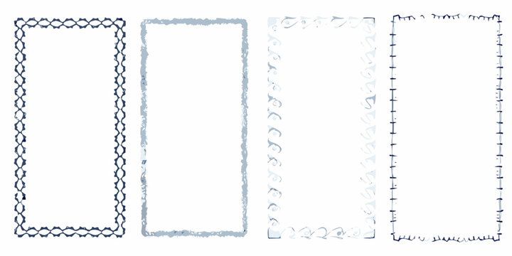 set of four hand drawn rectangular frames with decorative borders sketchy lines