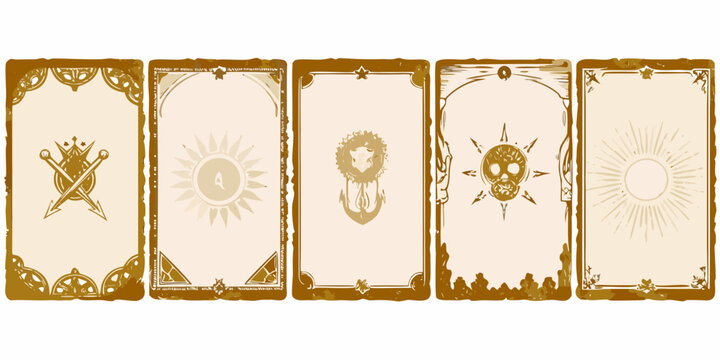 set of seven mystical tarot card templates beige symbol anchor mask sun