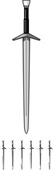 Obraz premium weapon medieval sword cartoon. battle steel, sharp knife, knight old weapon medieval sword sign colorful illustration
