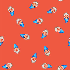 Naklejka premium seamless pattern dwarf garden gnome cartoon. dwarf garden gnome sign vector