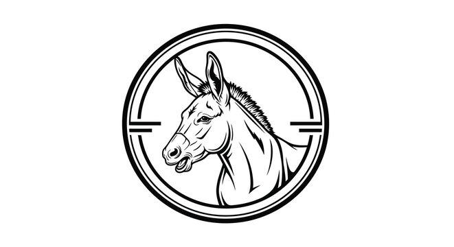 donkey head in circular frame line art