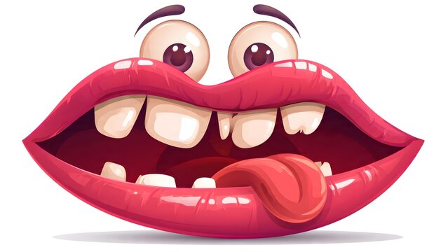 Cartoon Puckered Lips Mouth with Tongue and Eyes