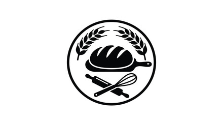 Obraz premium bread and baking tools silhouette wheat whisk