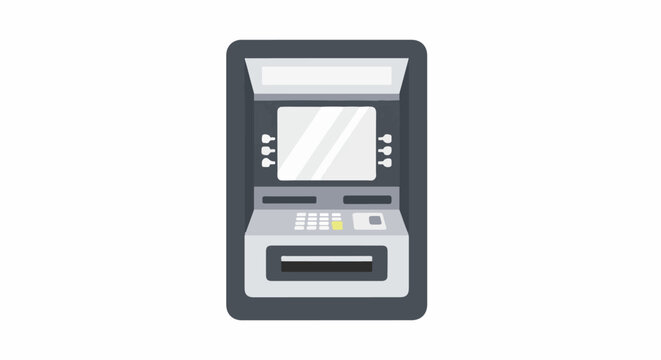 A simplified illustration of a grey automated teller machine with a blank screen