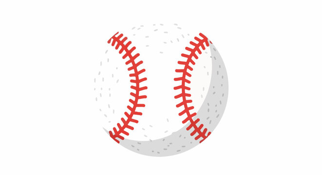 A simple graphic of a baseball with red stitches on a white background