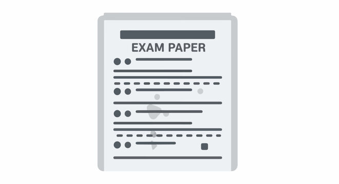 A schematic of an exam paper with multiple choice questions and lines