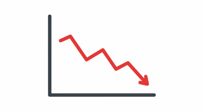 A simple line graph shows a downward trend with a red arrow pointing down