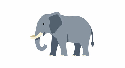 Fototapeta premium A simplistic, gray elephant with tusks and a curled trunk