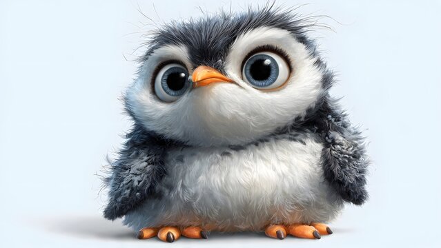 Adorable Baby Penguin Plush Futuristic Eyes Wide Open