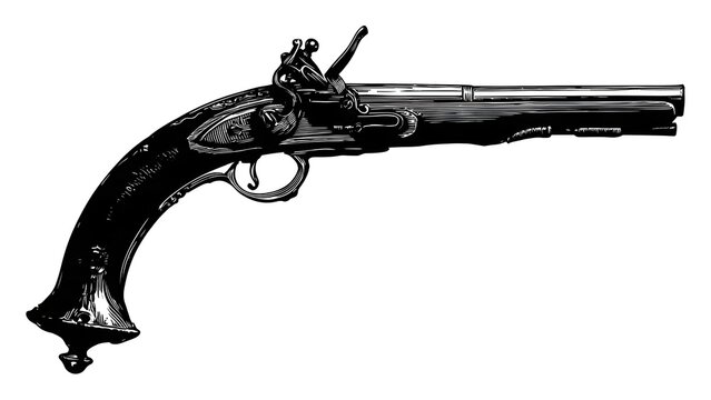 Vintage Flintlock Pistol Side View