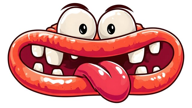 Cartoon Red Mouth with Tongue Licking Lips