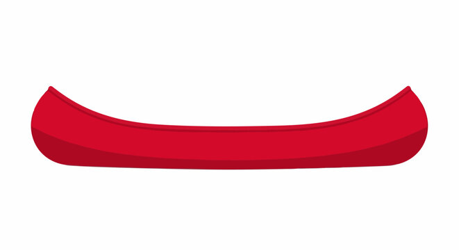 A simple, flat graphic illustration of a red canoe on a white background
