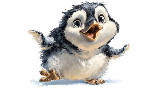 Adorable Baby Pengiun Chirping Open Mouth in Playful Pose