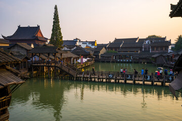 Fototapeta premium Wuzhen Ancient Water Town Canal at Sunset, China