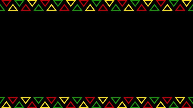 Juneteenth Pan-African colors geometric triangle outline border on black background with copy space