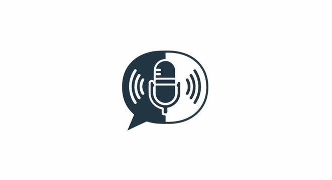 A speech bubble icon with a microphone and sound waves inside