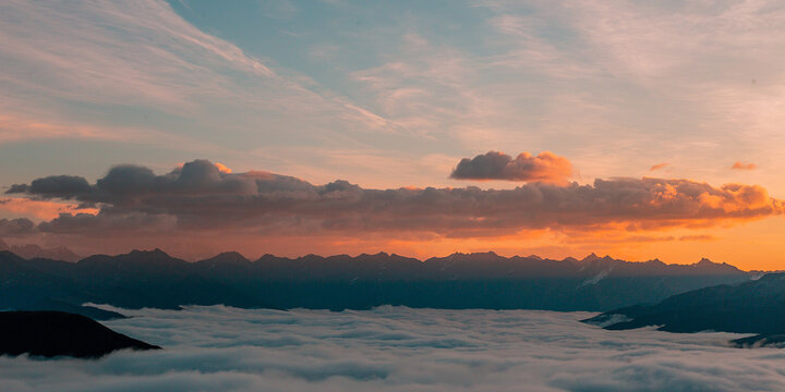 Golden Sunrise Over Snow Mountains and Mist, Ganzi Sichuan