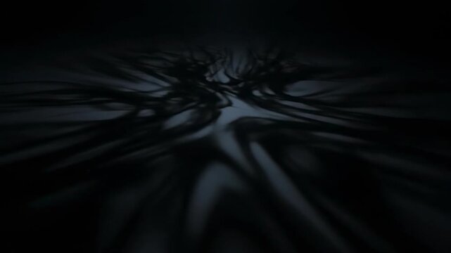 Dynamic animated shadows stretch and contort across a dark void, swirling organically and creating an unsettling, abstract pattern of movement evolving shapes, subtle movement, atmosphere