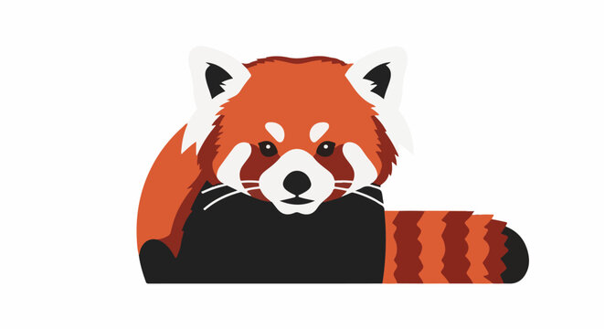 A red panda with white markings around its eyes and ears, and a striped tail