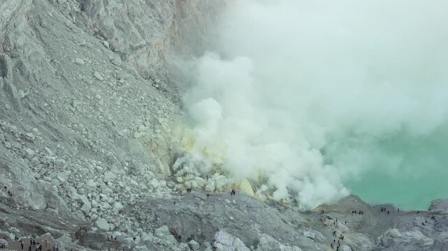 Sulfurous Gas And Smoke Of Ijen Crater In East Java, Indonesia