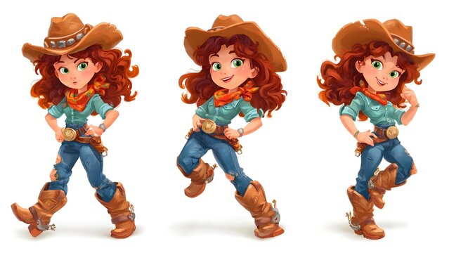Young Female Cowboy Trio in Western Outfit Dancing