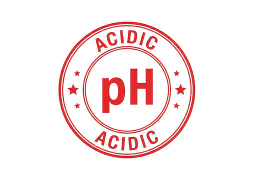 Red circular acidic ph stamp with decorative stars and bold text for scientific testing and chemical analysis documentation and labeling needs isolated on a transparent background