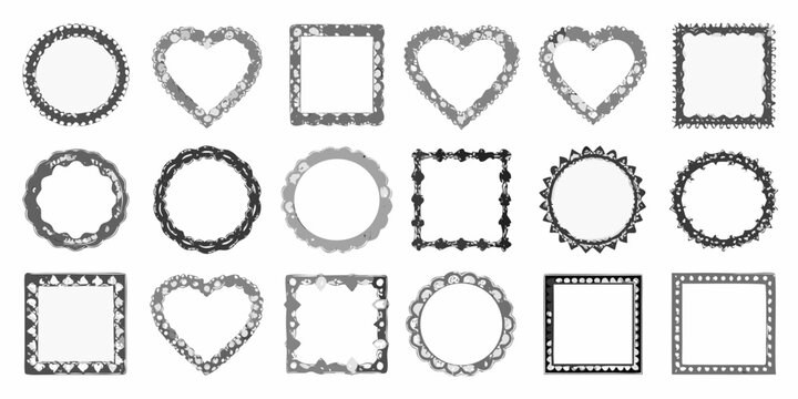 collection of vintage silver ornate frames on white background picture border decorative