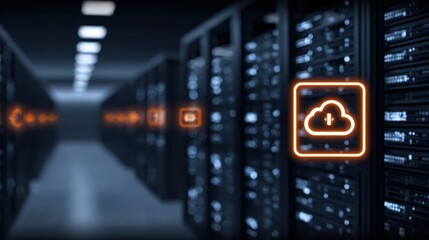 Fototapeta premium Robust network design and server setups use a database and cloud computing for steady infrastructure performance and flow.
