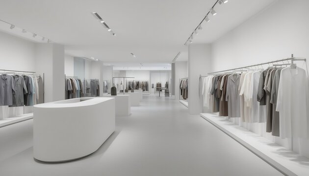 広々とした空間に服が並ぶ店舗