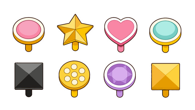 Set of colorful geometric candy lollipops in cartoon vector style