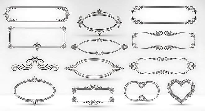 Collection of ornate, silver-toned frames in various shapes, on a white gradient