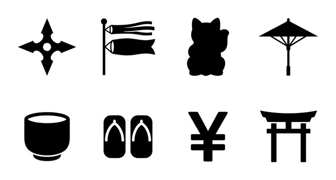 Japanese Culture Icons Set: Traditional Symbols, Travel & Lifestyle Vector Graphics