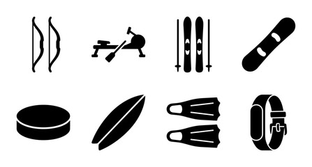 Sports Equipment Icons Set: Winter, Water, and Fitness Gear Collection, Vector Graphics © Sijan