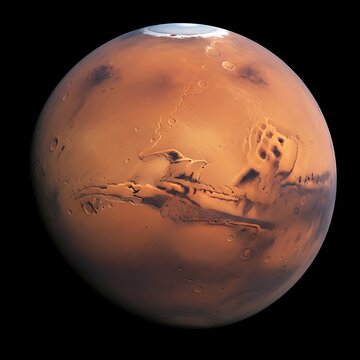 Detailed Red Planet Mars Floating in Dark Space Background