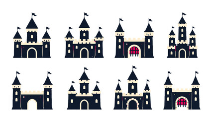 Set of medieval castle icons in flat vector style © Alan
