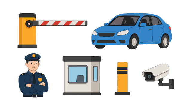 Parking security and access control vector icon set