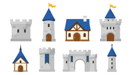 Set of medieval castle towers gates and houses vector icons © Alan