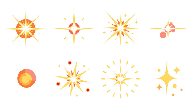 Set of retro starburst and sun sparkle vector icons