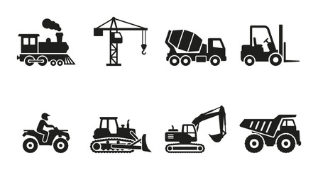 Construction and Transport Icons: Heavy Machinery, Vehicles, and Logistics Set © Mobarok