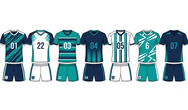 Sports jersey uniform set with team lineup arrangement vector illustration isolated on white background