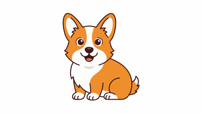Cheerful, smiling cartoon corgi dog with orange and white fur