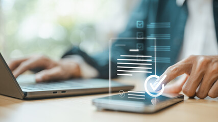 Naklejka premium User managing privacy consent and data protection preferences on a mobile device with digital verification interface. Concept of GDPR compliance, user permissions, cookie consent, privacy control.