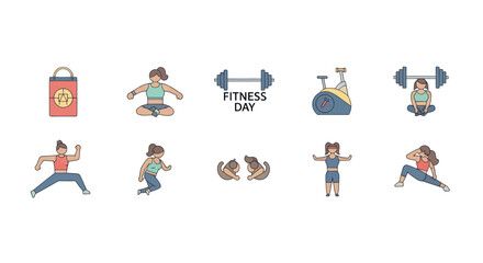 Fototapeta premium Fitness Day Illustration with Women Exercising and Weights for Healthy Lifestyle and Workout Motivation